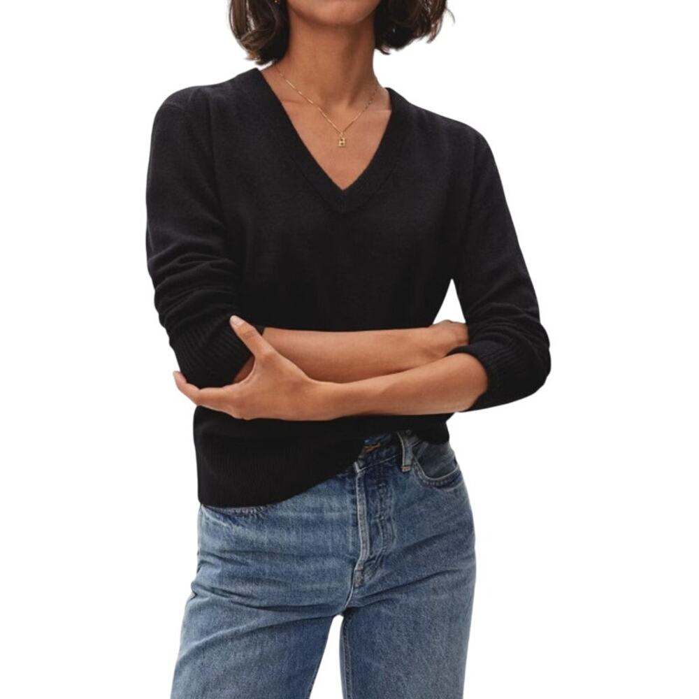 Everlane Long Sleeve V-Neck Pullover Sweater Cotton Black Women's Size Large